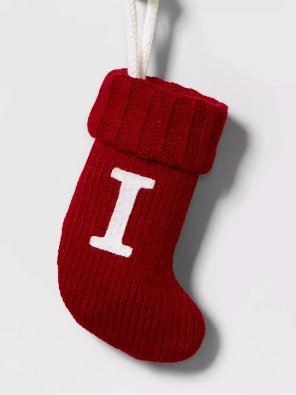 Letter I Wondershop Mini Christmas Stocking Red Knit NEW